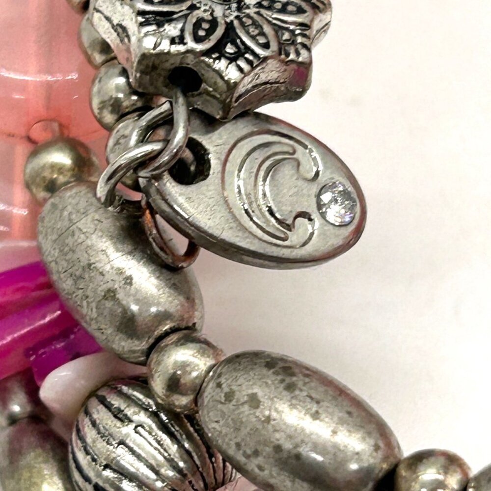 Charming Charlie Memory Wire Wrap Pink Magenta Silver-tone Beaded Bracelet Boho - Picture 11 of 12